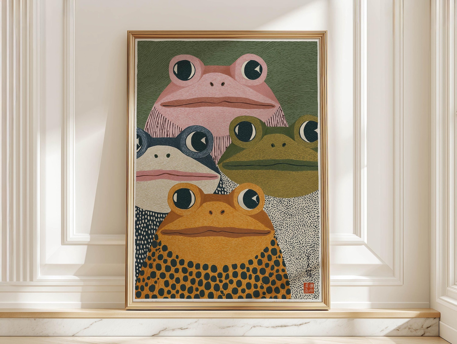 Japanese Lifestyle - Moderne Japanse kikker kunstprint - ingelijste